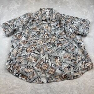 Vintage Topsflo‎ Shirt Womens 2X Abstract Scenic Print Short Sleeve 50/50